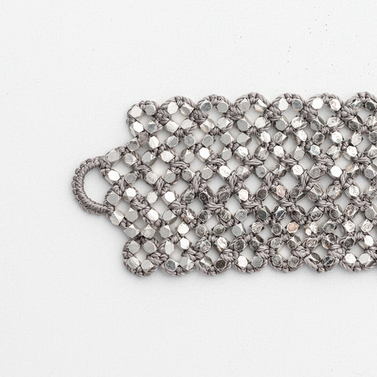 Danielle Welmond Woven Sterling Silver Nugget Bracelet with Taupe Silk Cord