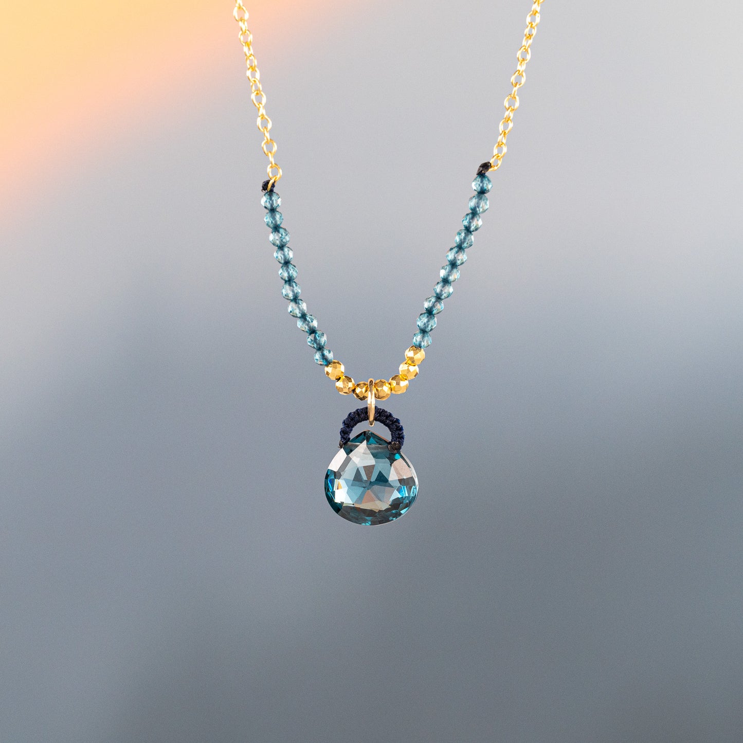 Danielle Welmond London Blue Quartz Drop Necklace with Petite London Blue Quartz Accent Beads
