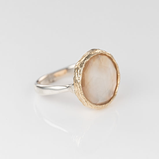 Danielle Welmond 14K and Sterling Banded Mother of Pearl Ring