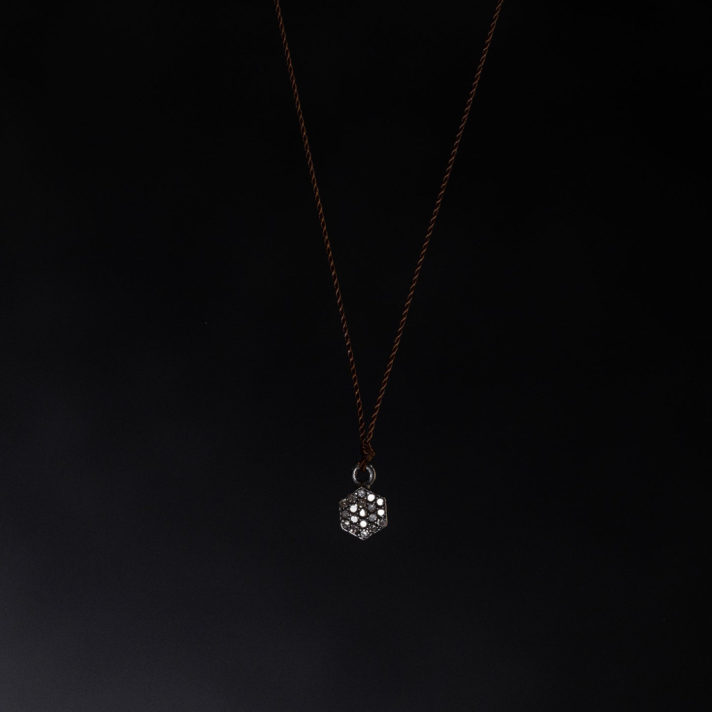 Sterling Silver Pave Diamond Hexagon Necklace