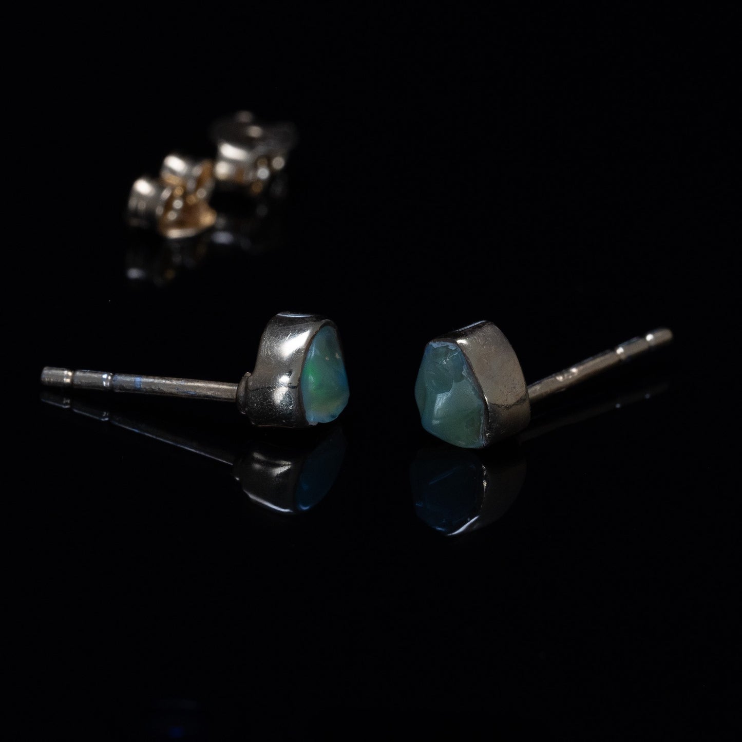 Green Hued Australian Opal Stud Earrings