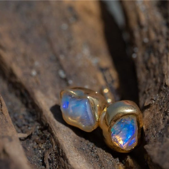 Blue Hued Australian Opal Stud Earrings