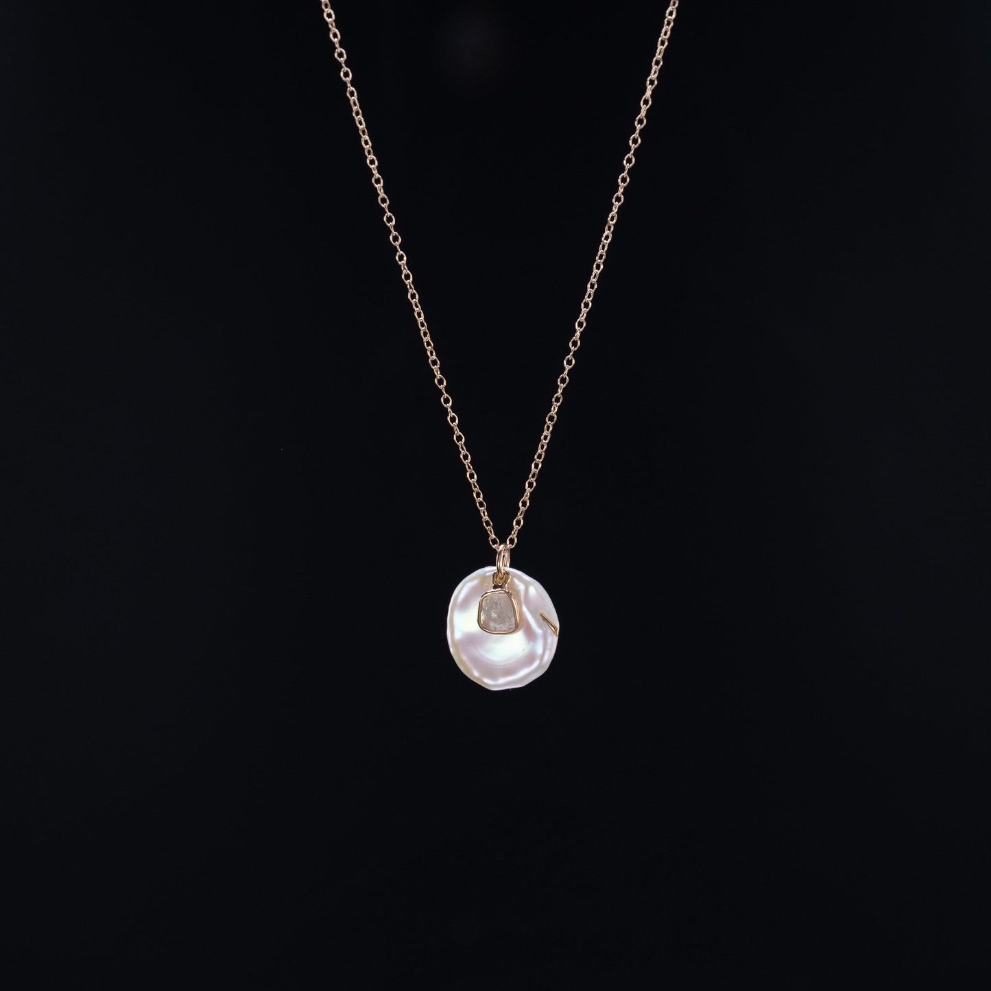 14K Yellow Gold Kieshi Pearl and Sliced Champagne Diamond Necklace