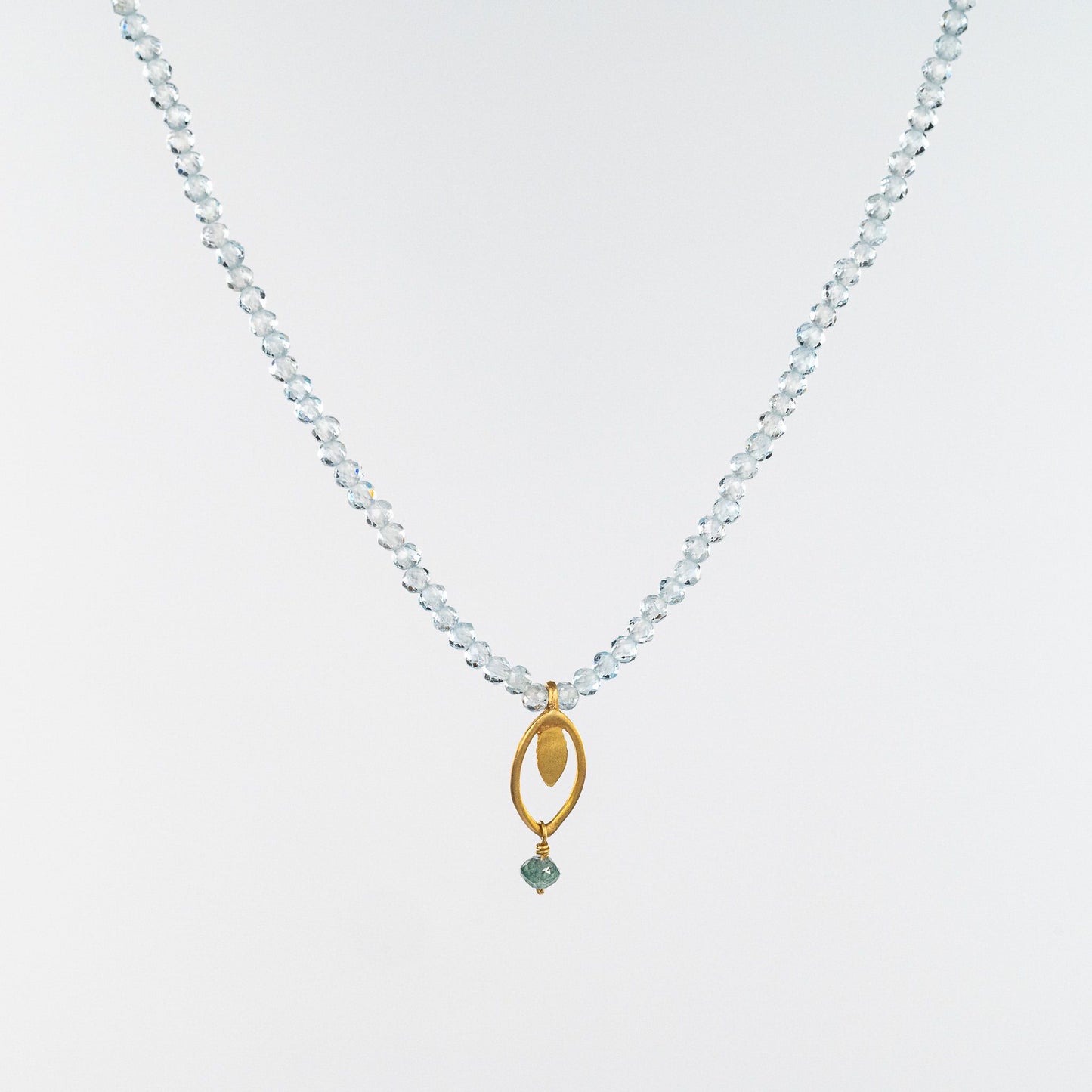 Blue Topaz Beaded Necklace with 18K Charm and Diamond Drop
