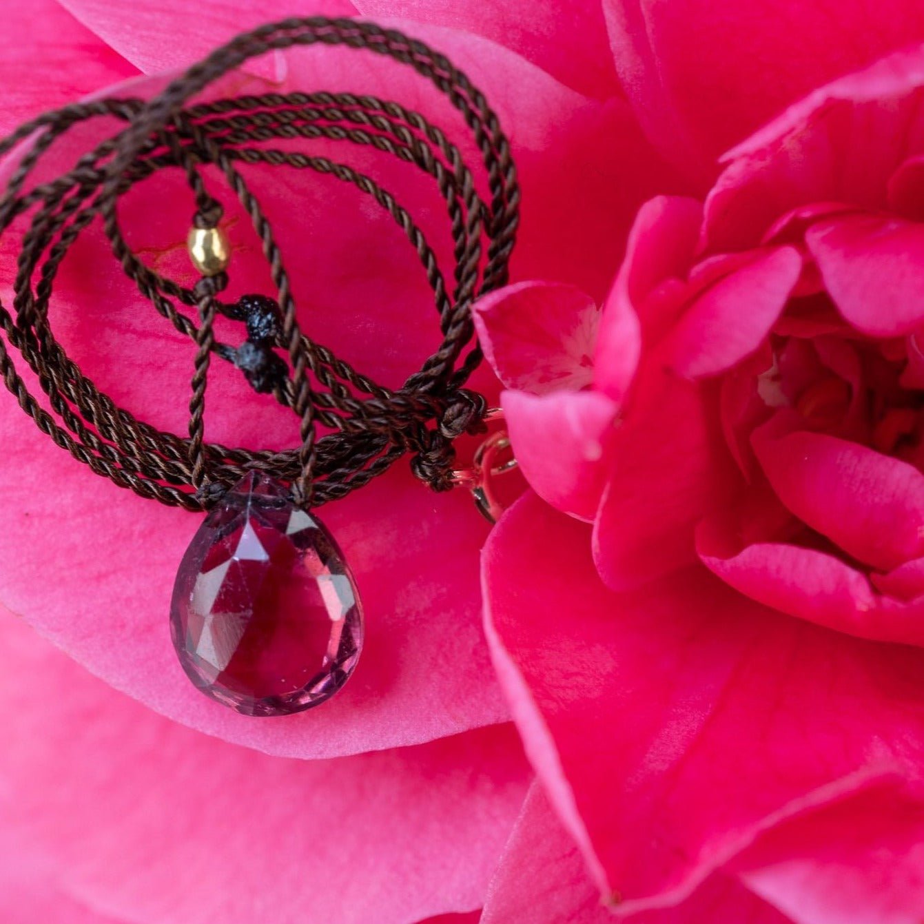 Cranberry Tourmaline + 18K Bead Necklace