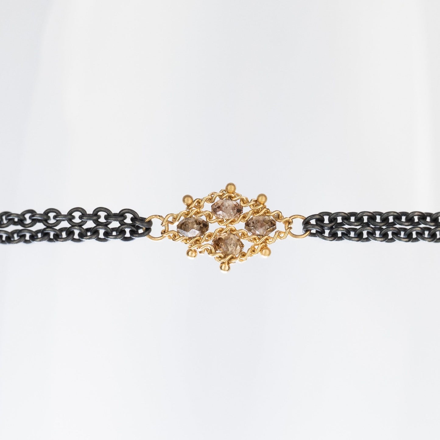 AMÁLI Tiny Woven Bracelet with Champagne Diamonds