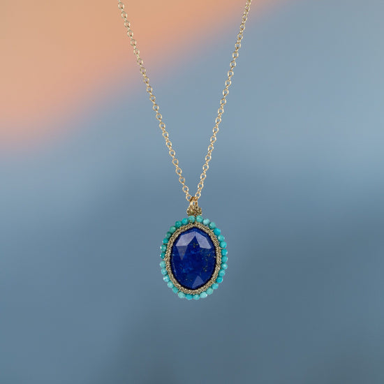 Danielle Welmond Caged Lapis Necklace with Turquoise Orbit