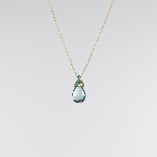 Danielle Welmond Aquamarine Quartz Drop Necklace with Coordinating Blue Silk Cord