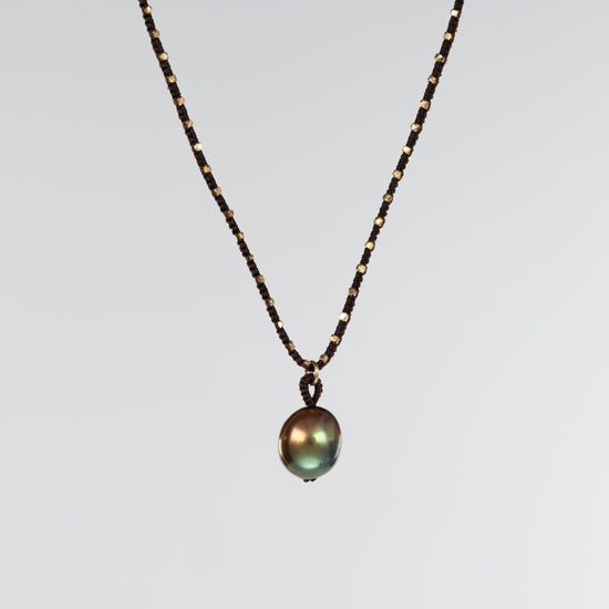 Danielle Welmond Woven Brown Silk and Chestnut Pearl Necklace