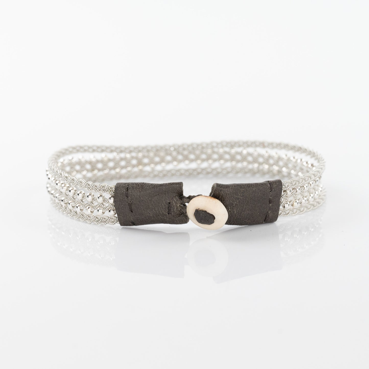 Lucia Silver Loose Strand Braid Bracelet with Khaki Closure
