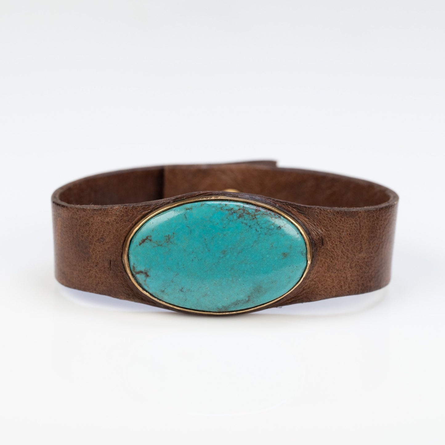 Turquoise Brown Leather Cuff