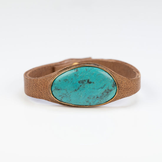 Thin Strapped Turquoise Chestnut Leather Cuff