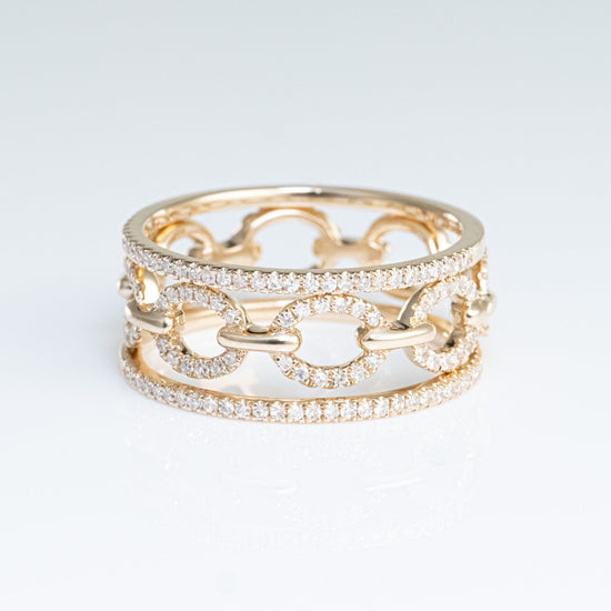 LIVEN 14K Yellow Gold Chain Link Eternity Band