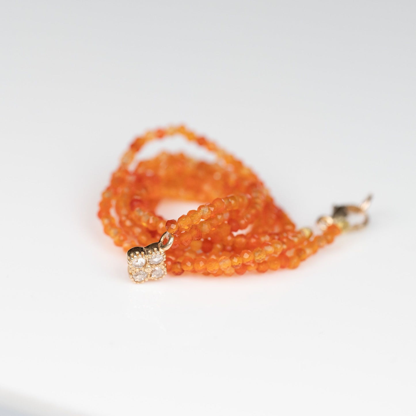 Carnelian Beaded Necklace with 18K Diamond Drop