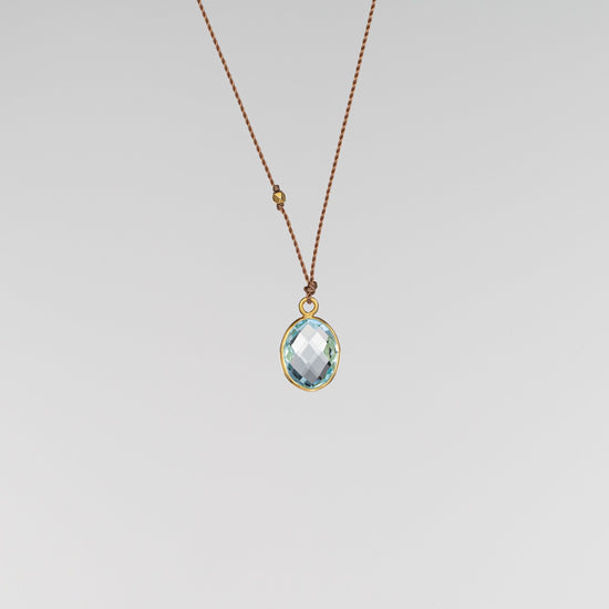 18K Yellow Gold Oval Blue Topaz Necklace
