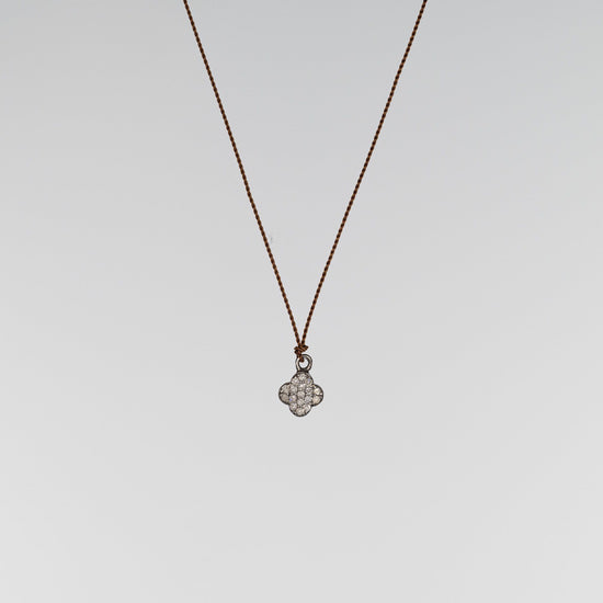 Sterling Silver Pave Diamond Clover Necklace