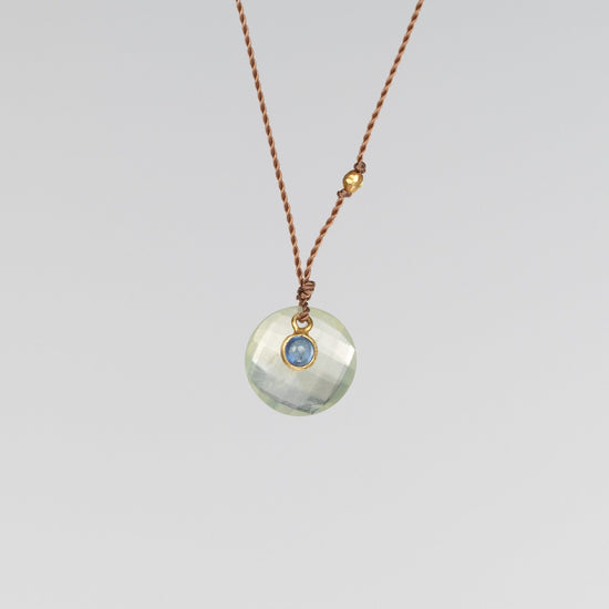 18K Yellow Gold Prehnite + Sapphire Necklace