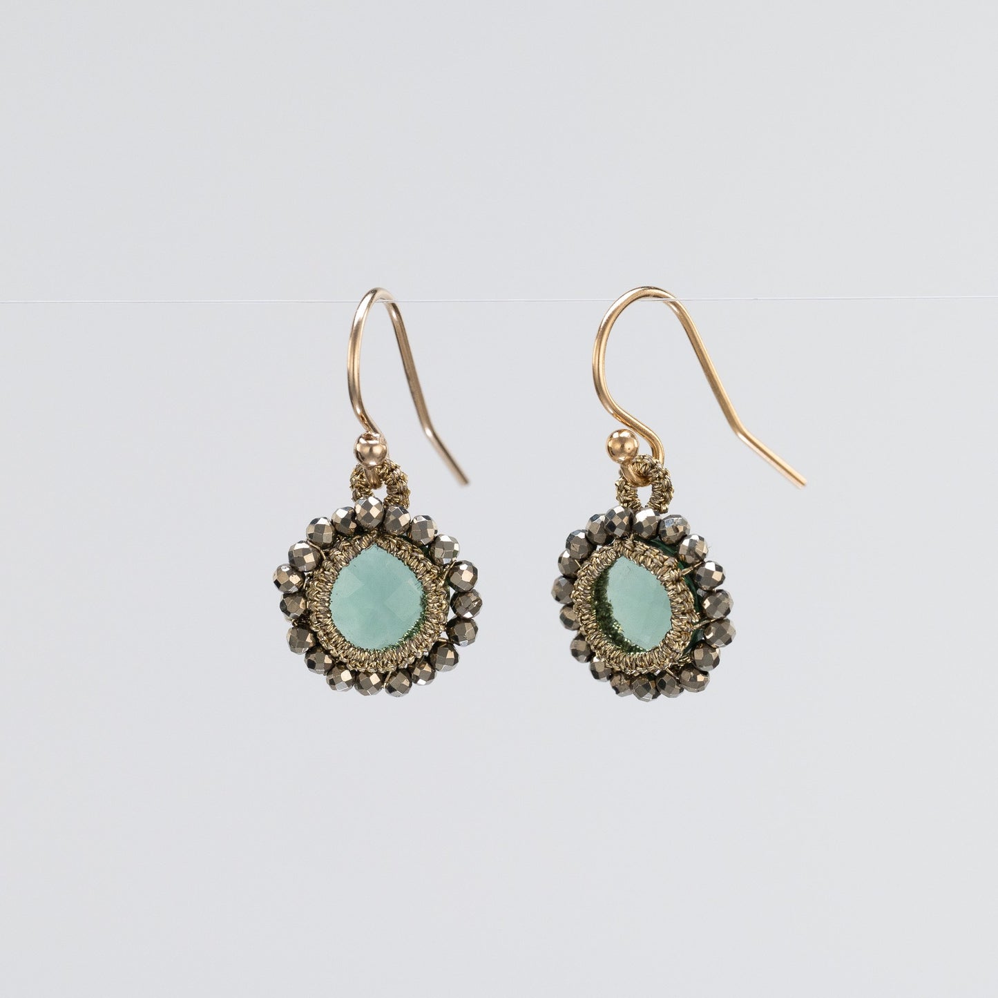 Load image into Gallery viewer, Danielle Welmond Caged Indicolite and Pyrite Orbit Earrings
