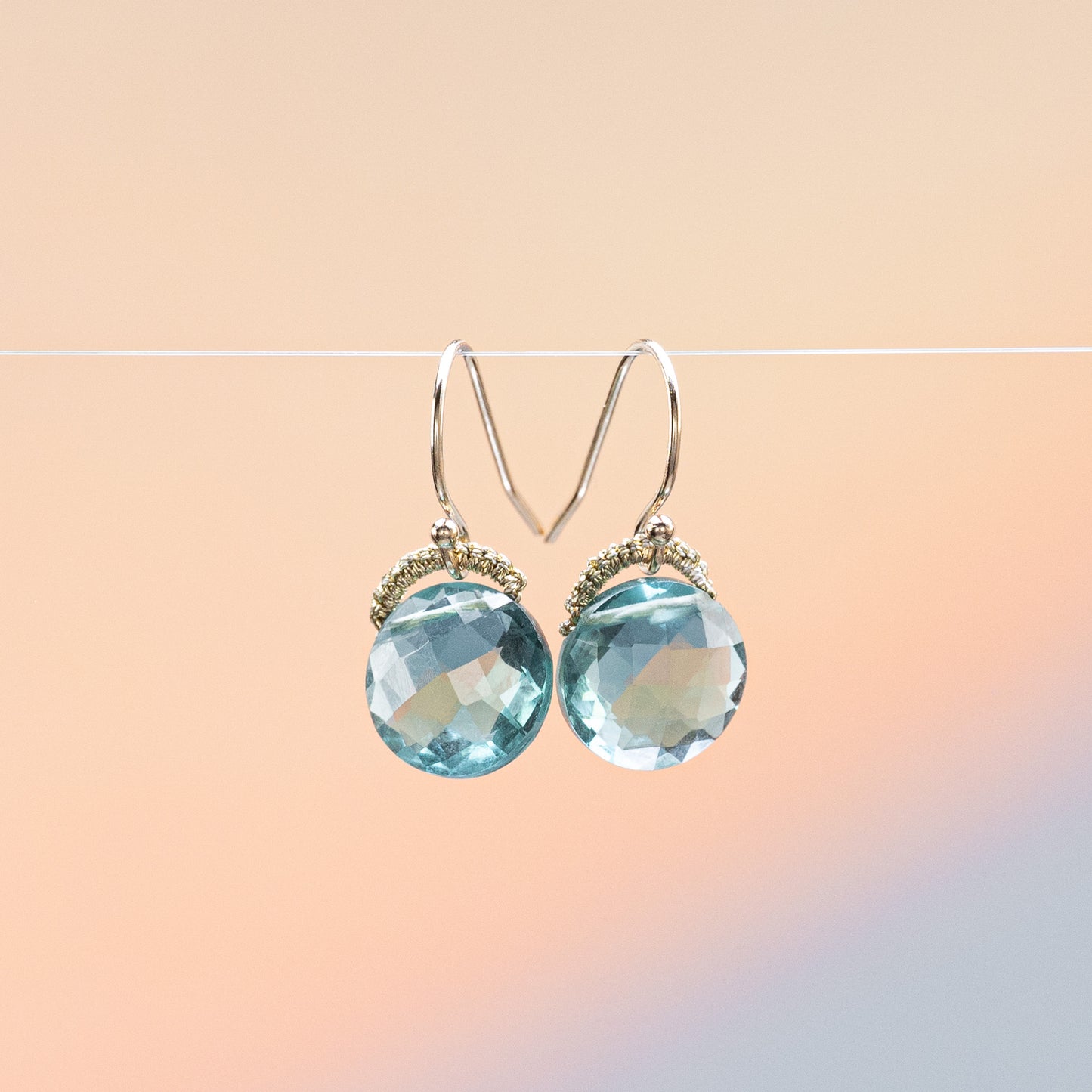 Load image into Gallery viewer, Danielle Welmond Petite Aqua Quartz Coin Drop Earrings
