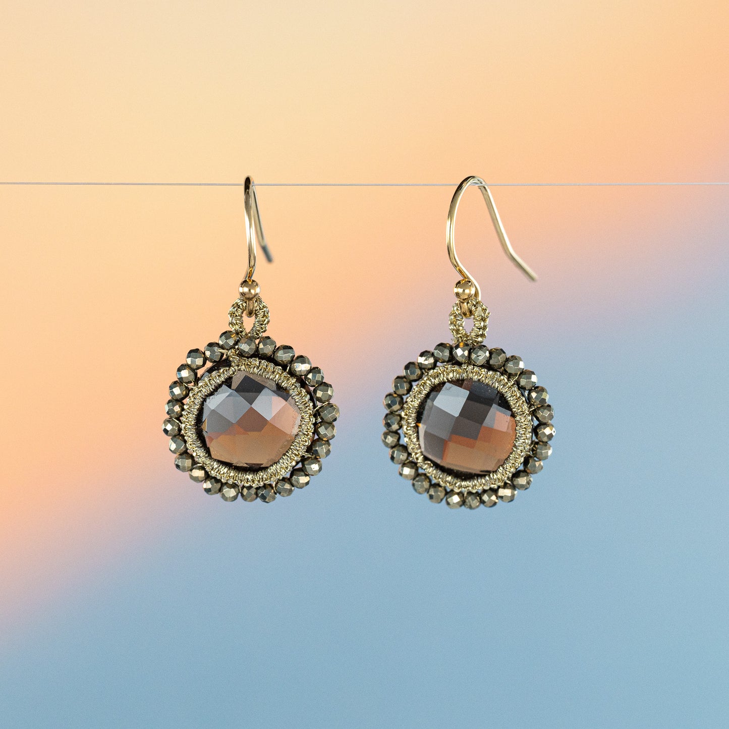 Danielle Welmond Caged Smokey Topaz and Pyrite Earrings