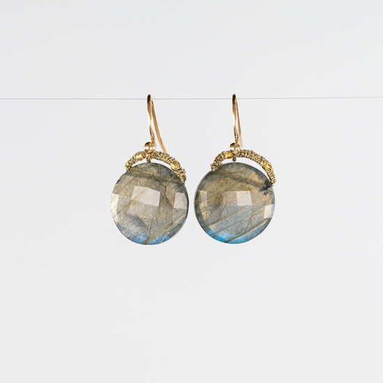 Load image into Gallery viewer, Danielle Welmond Labradorite Coin Drop Earrings with Nugget Accent
