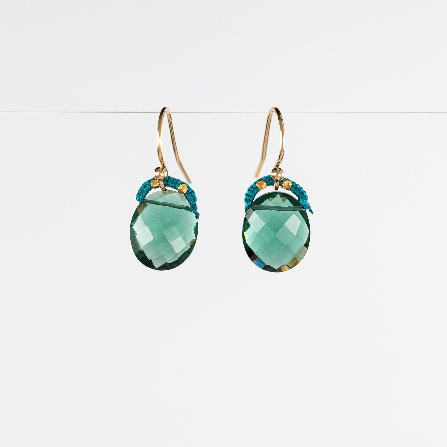 Load image into Gallery viewer, Danielle Welmond Petite Indicolite Oval Drop Earrings with Coordinating Teal Silk
