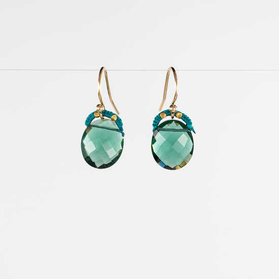 Load image into Gallery viewer, Danielle Welmond Petite Indicolite Oval Drop Earrings with Coordinating Teal Silk
