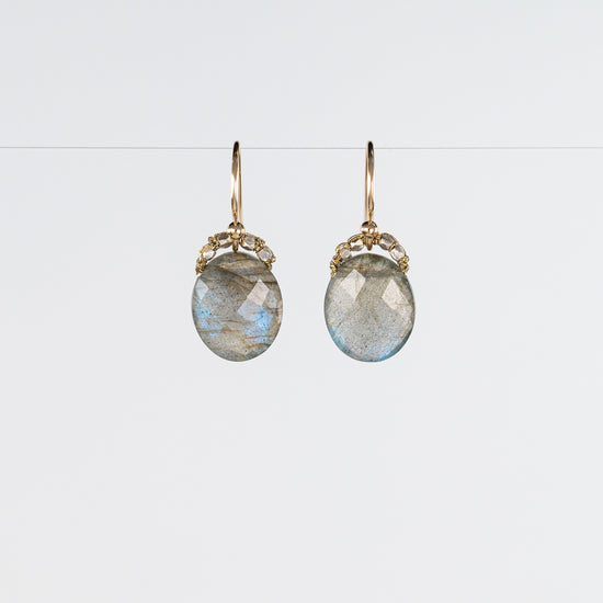 Danielle Welmond Petite Labradorite Oval Drop Earrings with Nugget Accents