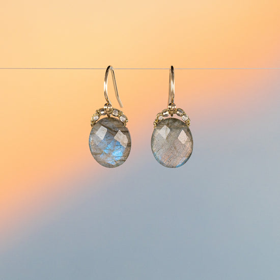 Danielle Welmond Petite Labradorite Oval Drop Earrings with Nugget Accents