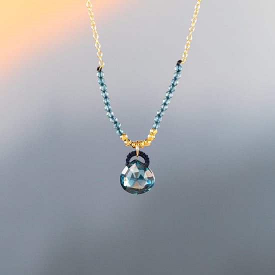 Load image into Gallery viewer, Danielle Welmond London Blue Quartz Drop Necklace with Petite London Blue Quartz Accent Beads
