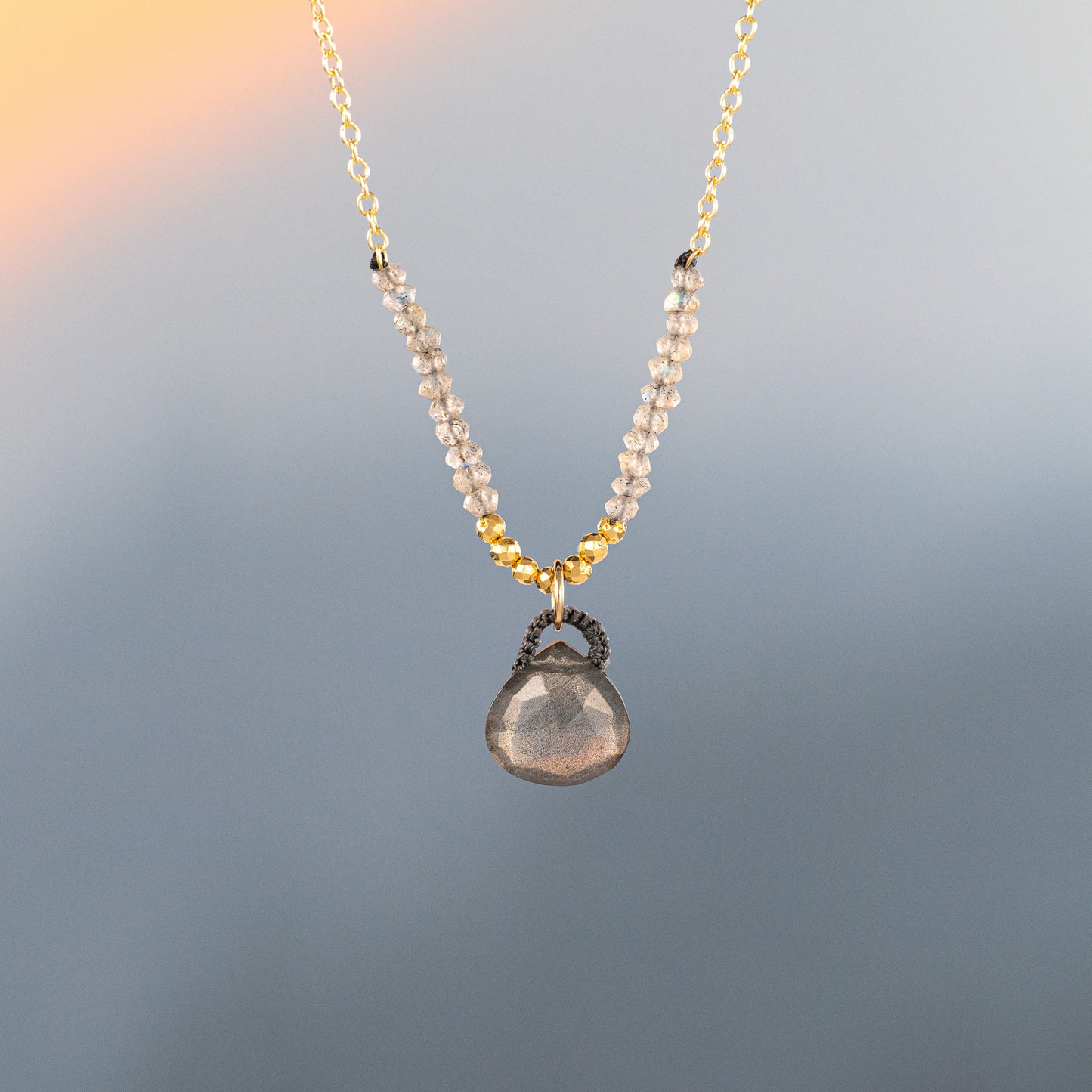 Danielle Welmond Labradorite Drop Necklace with Petite Labradorite Accent Beads