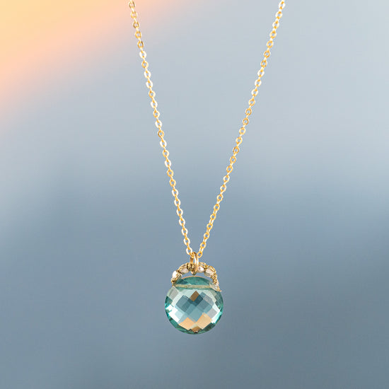 Load image into Gallery viewer, Danielle Welmond Petite Aquamarine Coin Drop Necklace
