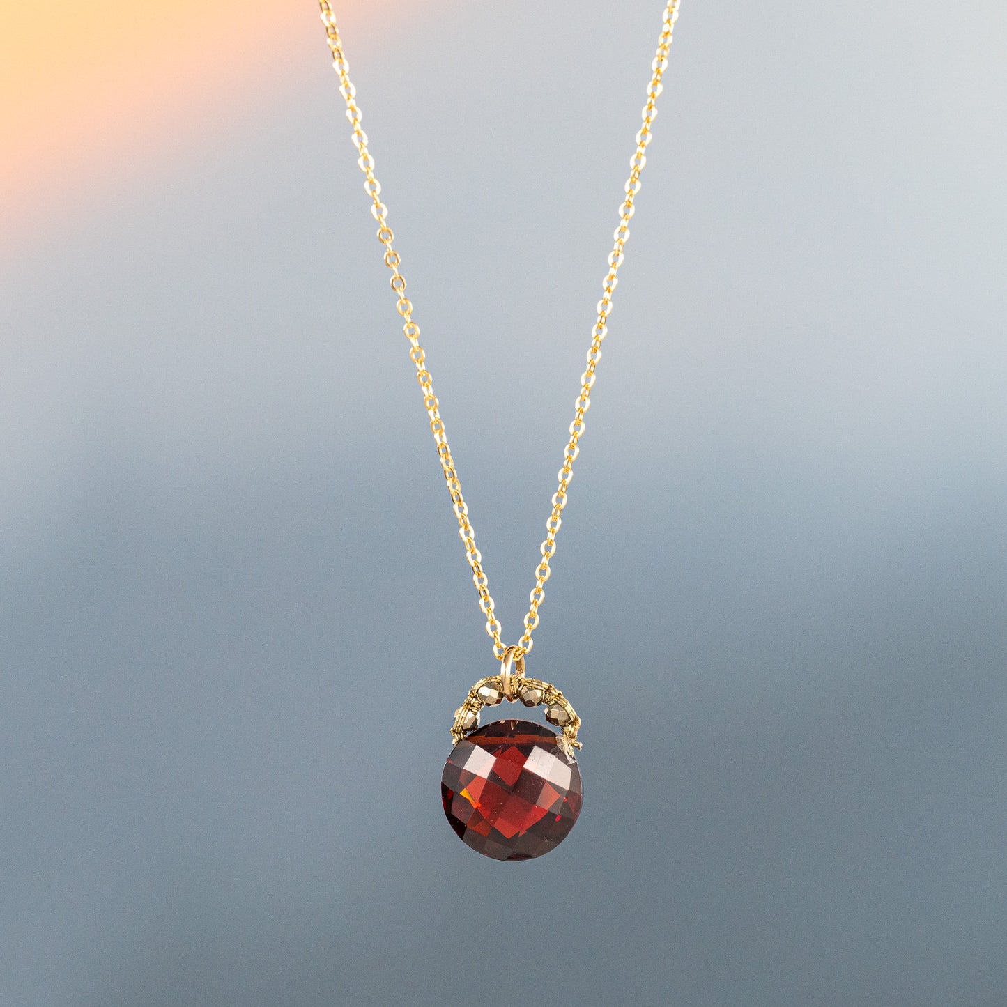 Load image into Gallery viewer, Danielle Welmond Petite Garnet Coin Drop Necklace
