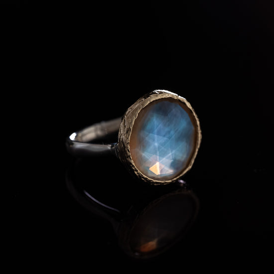 Danielle Welmond 14K and Sterling Banded Mother of Pearl Ring