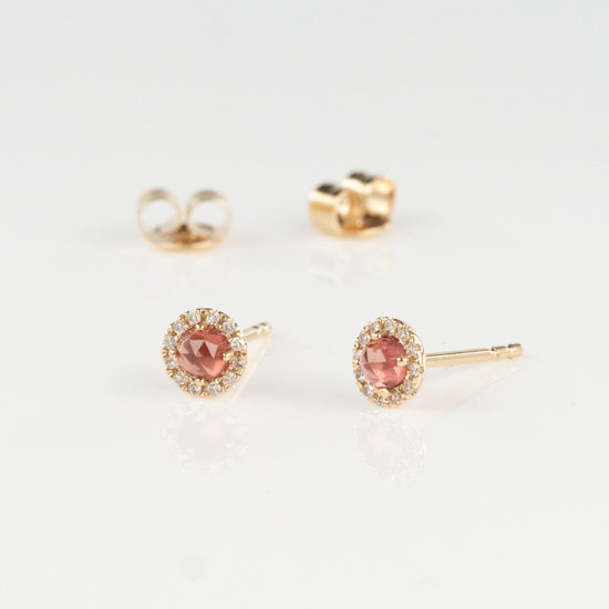 Load image into Gallery viewer, LIVEN 14K Rosie 3 mm Garnet &amp;amp; Diamond Halo Post Earrings
