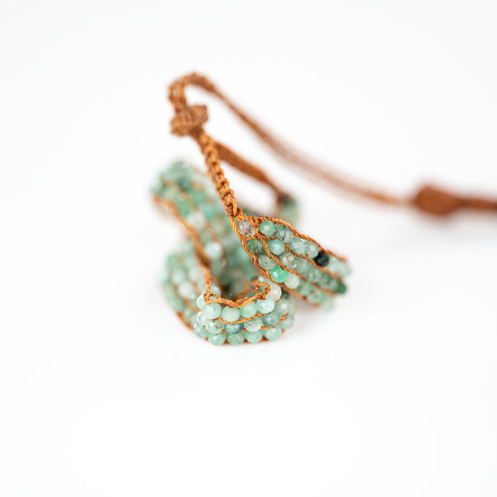 Load image into Gallery viewer, Petite Emerald Assorted 3 Row Crochet Tassel Bracelet
