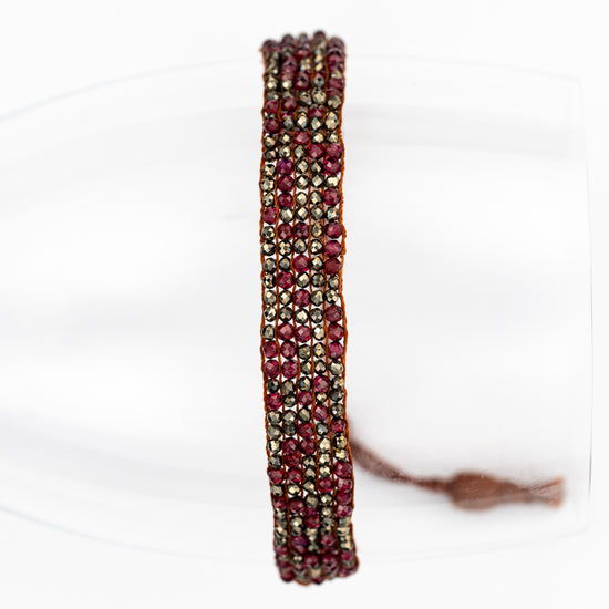 Garnet + Pyrite 5 Row Crochet Tassel Bracelet