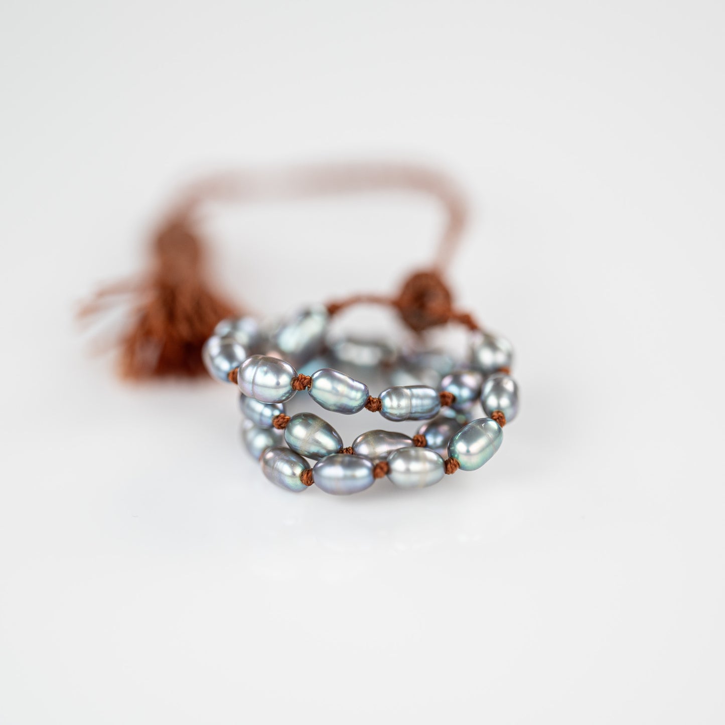 Tiny Beaded Oval Grey Pearl Bracelet