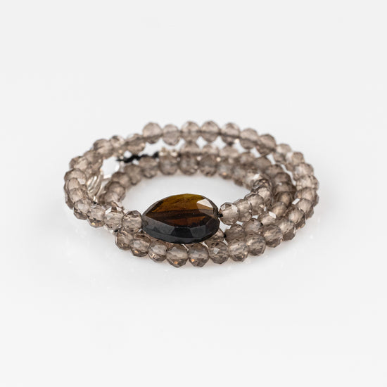 Load image into Gallery viewer, Grey Moonstone + Tourmaline Beaded Bracelet
