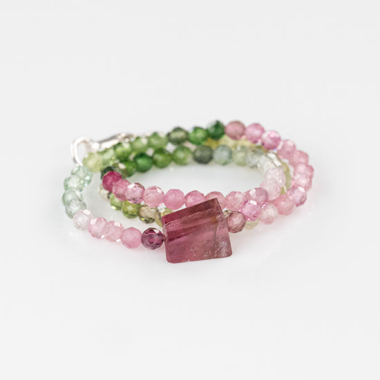 Tourmaline + Pink Tourmaline Beaded Bracelet