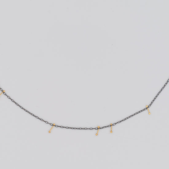 Oxidized Sterling Silver and 18K Pinned Necklace
