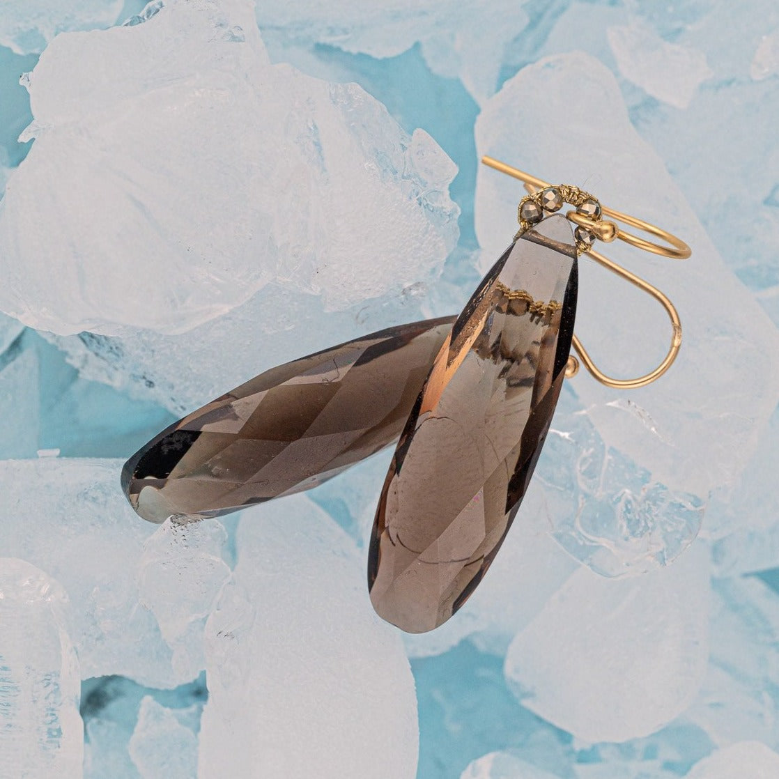 Danielle Welmond Long Smokey Quartz Drop Earrings with Pyrite Accent