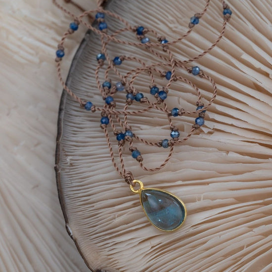 18K Blue Teardrop Tourmaline + Sapphire Necklace