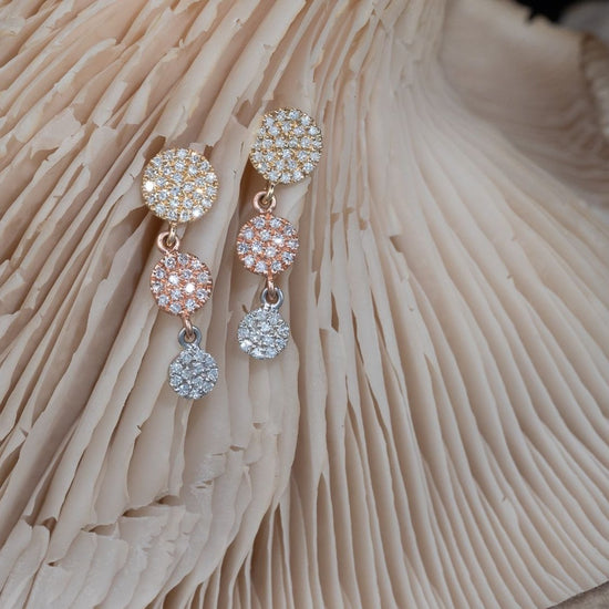 LIVEN 14K Tri Color Cascade Diamond Earrings