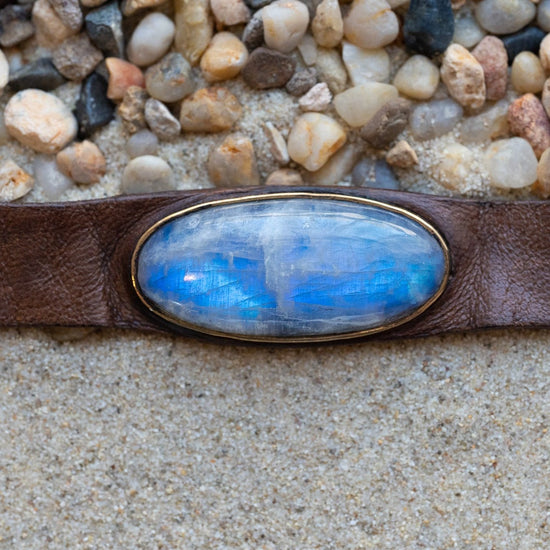 Load image into Gallery viewer, Moonstone Brown Leather Cuff
