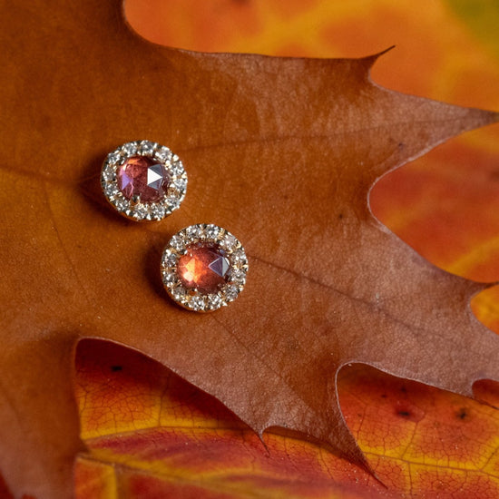 Load image into Gallery viewer, LIVEN 14K Rosie 3 mm Garnet &amp;amp; Diamond Halo Post Earrings
