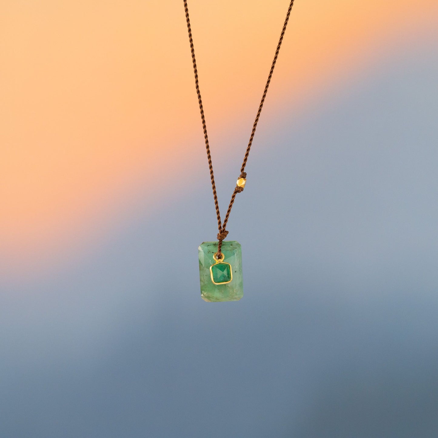 Rectangular Emerald + 18K Emerald Necklace