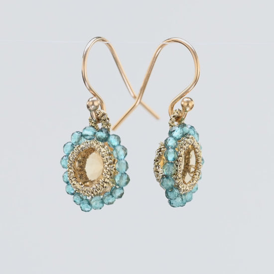 Load and play video in Gallery viewer, Danielle Welmond Caged Citrine and London Blue Quartz Orbit Earrings
