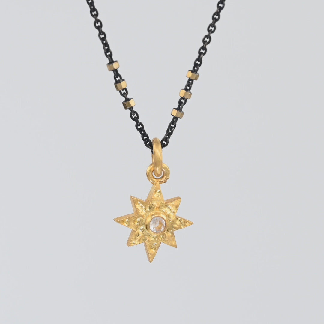 Load and play video in Gallery viewer, Rana Golden Starburst Moonstone Necklace
