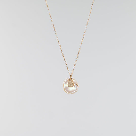 14K Yellow Gold Kieshi Pearl and Sliced Champagne Diamond Necklace